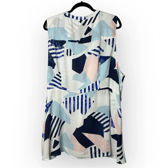 Torrid Blue Geo Peplum Georgette Button-Front Tie-Front Blouse  4 - Picture 3 of 7